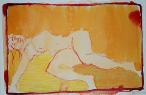 site dekoninckferey nu dans le cadre orangé encre et crayon 30 x 40 cm